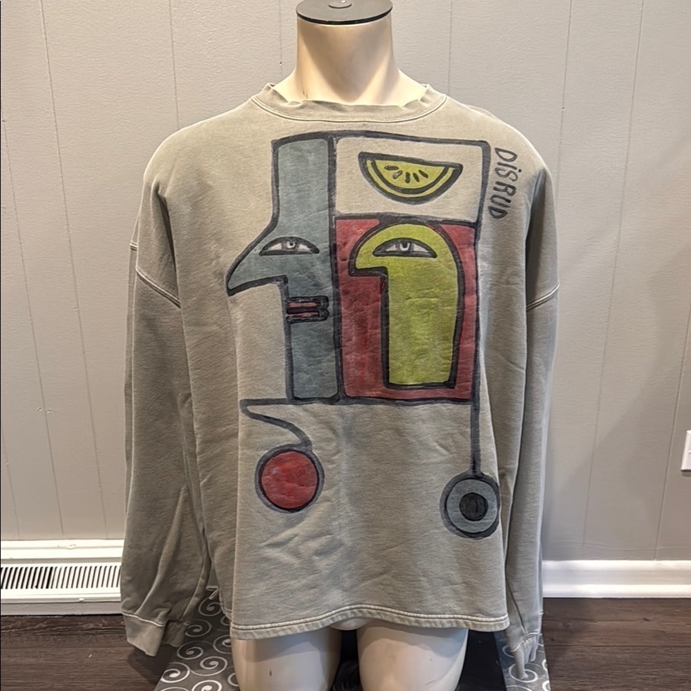 Authentic Pigment Men’s 2X Garment Dyed Artistic Sweatshirt with Abstract Design